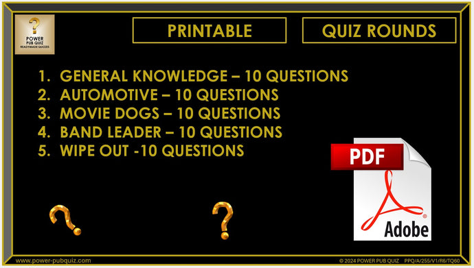 B255 Pub Quiz (06 Oct 2024) - Printable PDF Format