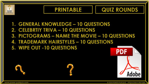 B259 Pub Quiz (03 Nov 2024) - Printable PDF Format