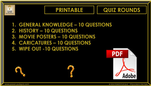 B260 Pub Quiz (10 Nov 2024) - Printable PDF Format