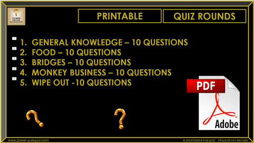 B261 Pub Quiz (17 Nov 2024) - Printable PDF Format