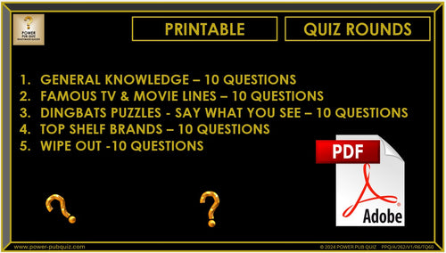 B262 Pub Quiz (24 Nov 2024) - Printable PDF Format