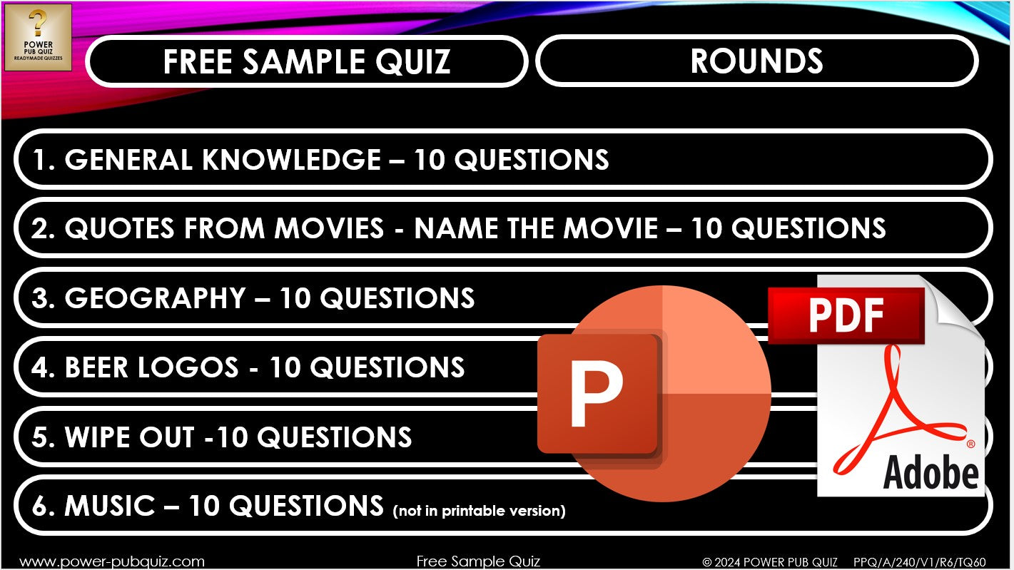 Free Sample Complete Quiz - PowerPoint Format  & Printable PDF version