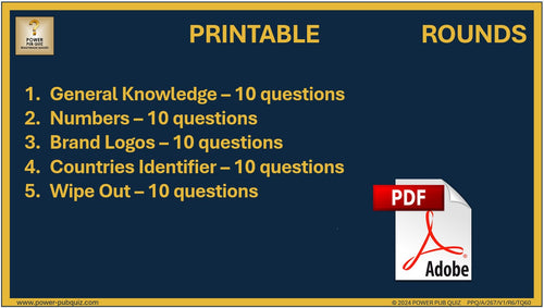 B267 Pub Quiz (29 Dec 2024) - Printable PDF Format