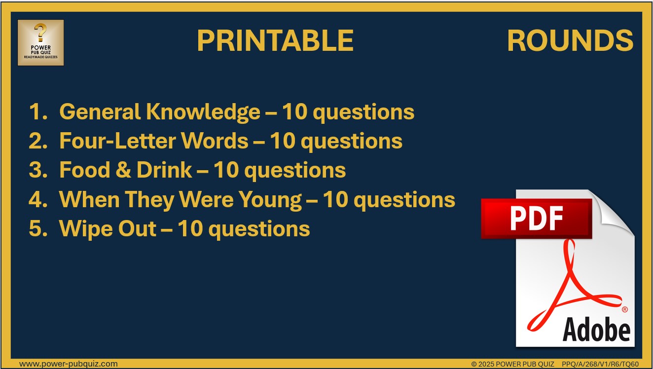 B268 Pub Quiz (05 Jan 2025) - Printable PDF Format