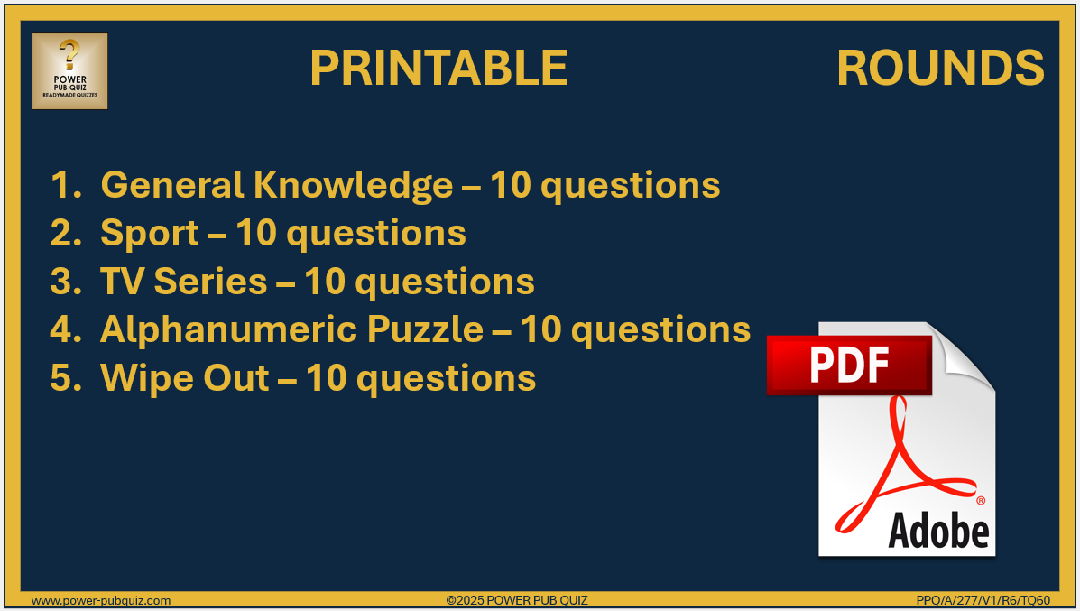 B277 Pub Quiz (09 Mar 2025) - Printable PDF Format