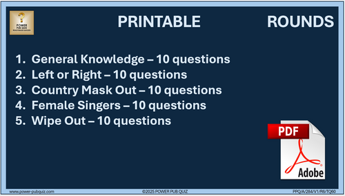 B284 Pub Quiz (27 Apr 2025) - Printable PDF Format