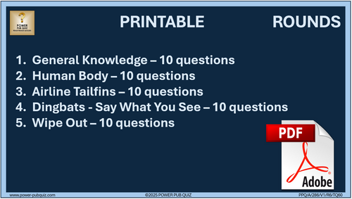 B286 Pub Quiz (11 May 2025) - Printable PDF Format
