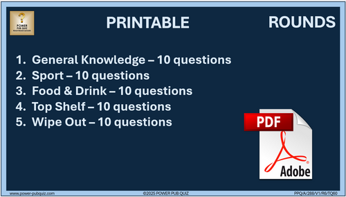 B288 Pub Quiz (25 May 2025) - Printable PDF Format
