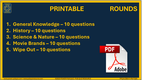 B289 Pub Quiz (01 Jun 2025) - Printable PDF Format