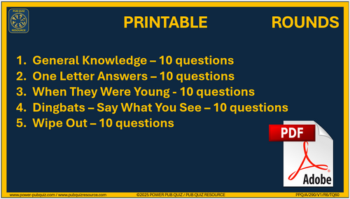 B290 Pub Quiz (08 Jun 2025) - Printable PDF Format