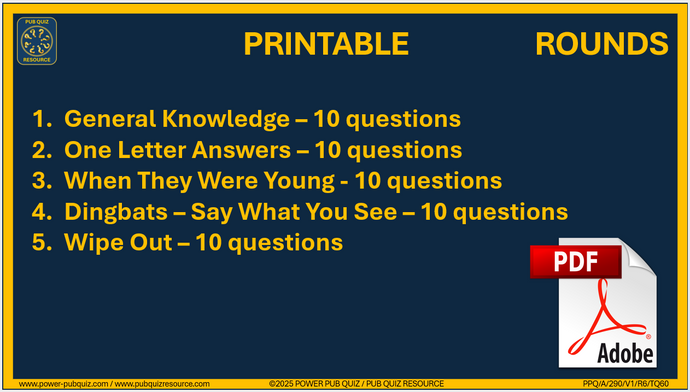 B290 Pub Quiz (08 Jun 2025) - Printable PDF Format