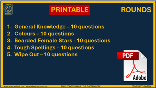 B292 Pub Quiz (22 Jun 2025) - Printable PDF Format