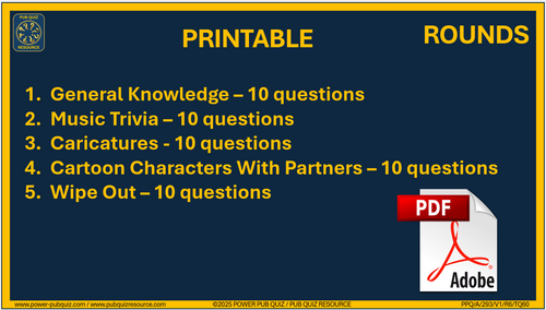B293 Pub Quiz (29 Jun 2025) - Printable PDF Format