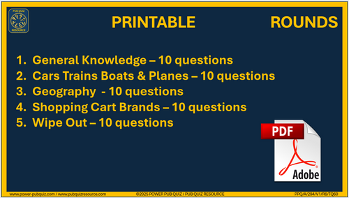 B294 Pub Quiz (06 Jul 2025) - Printable PDF Format