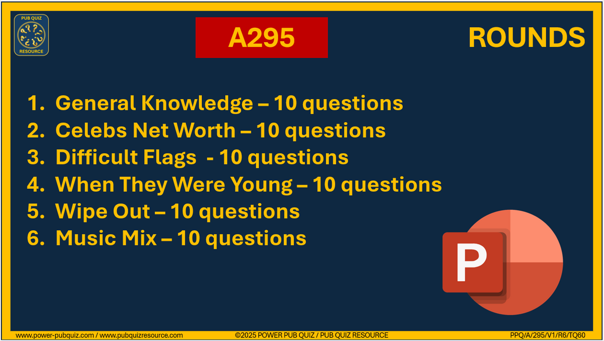 A295 Pub Quiz (13 Jul 2025) PowerPoint Format Power Pub Quiz