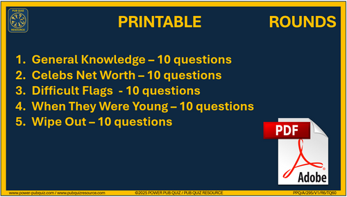 B295 Pub Quiz (13 Jul 2025) - Printable PDF Format