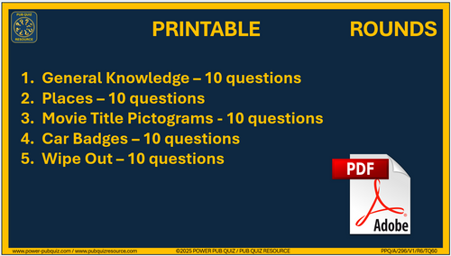 B296 Pub Quiz (20 Jul 2025) - Printable PDF Format