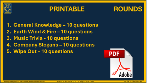 B297 Pub Quiz (27 Jul 2025) - Printable PDF Format