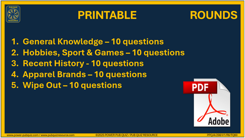 B298 Pub Quiz (03 Aug 2025) - Printable PDF Format