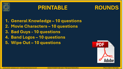 B299 Pub Quiz (10 Aug 2025) - Printable PDF Format