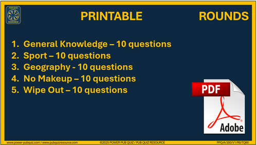 B300 Pub Quiz (17 Aug 2025) - Printable PDF Format