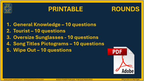 B301 Pub Quiz (24 Aug 2025) - Printable PDF Format