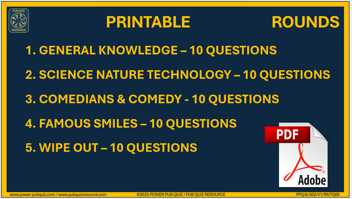 B302 Pub Quiz (31 Aug 2025) - Printable PDF Format