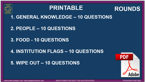 B305 Pub Quiz (21 Sept 2025) - Printable PDF Format