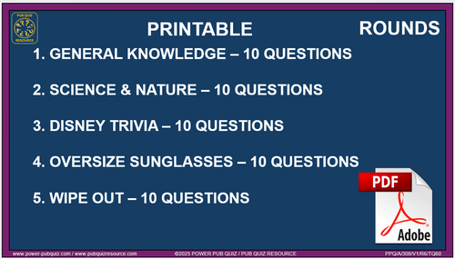B308 Pub Quiz (12 Oct 2025) - Printable PDF Format