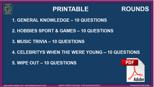 B310 Pub Quiz (26 Oct 2025) - Printable PDF Format