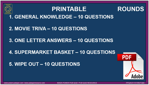 B311 Pub Quiz (02 Nov 2025) - Printable PDF Format