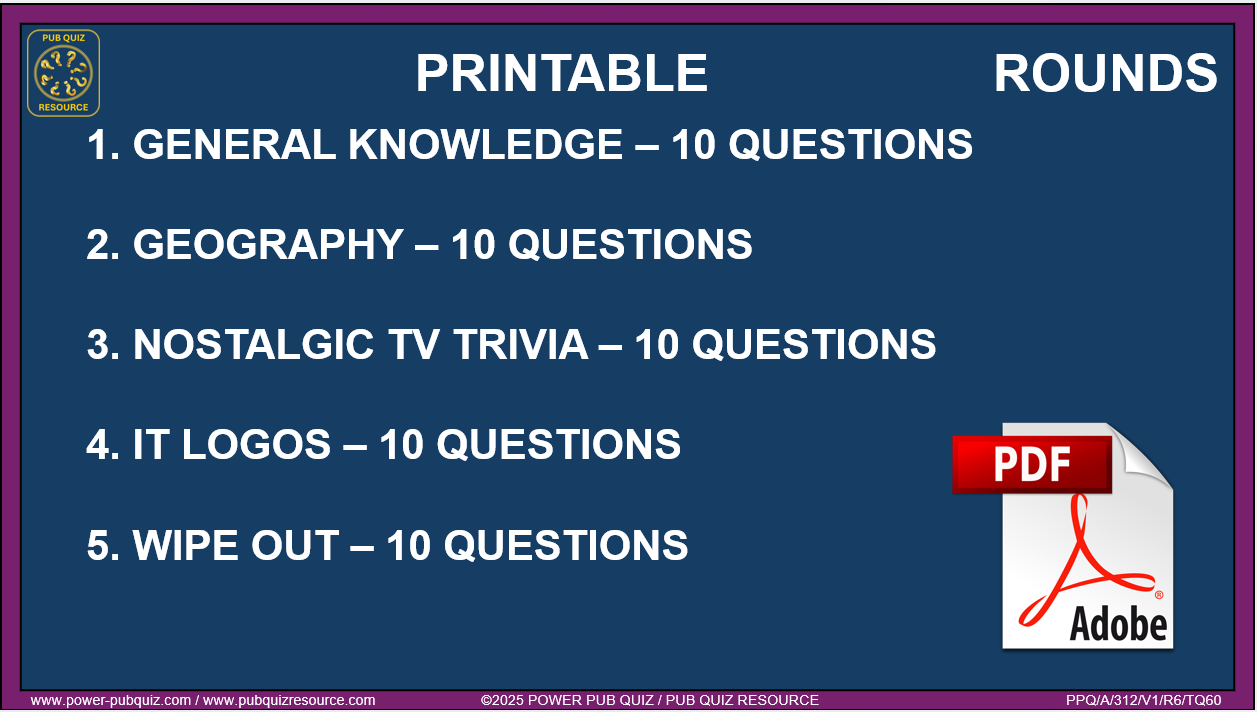 B312 Pub Quiz (09 Nov 2025) - Printable PDF Format