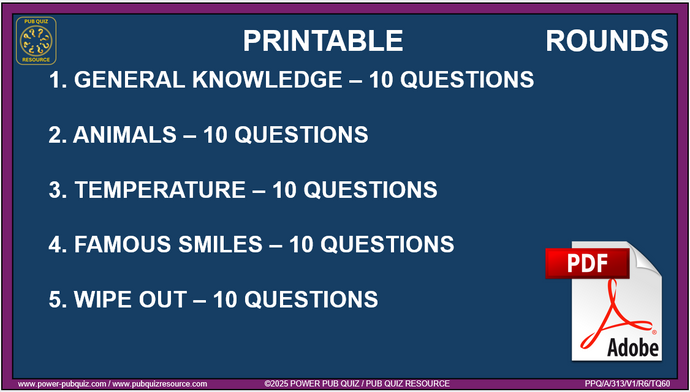 B313 Pub Quiz (16 Nov 2025) - Printable PDF Format