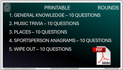 B314 Pub Quiz (23 Nov 2025) - Printable PDF Format