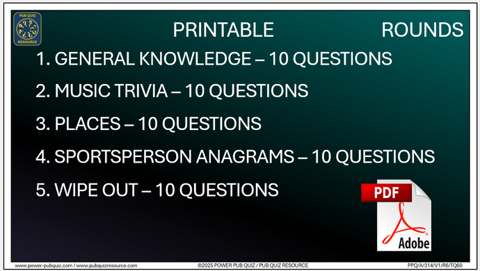 B314 Pub Quiz (23 Nov 2025) - Printable PDF Format
