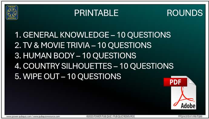 B315 Pub Quiz (30 Nov 2025) - Printable PDF Format