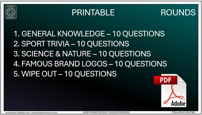 B316 Pub Quiz (07 Dec 2025) - Printable PDF Format